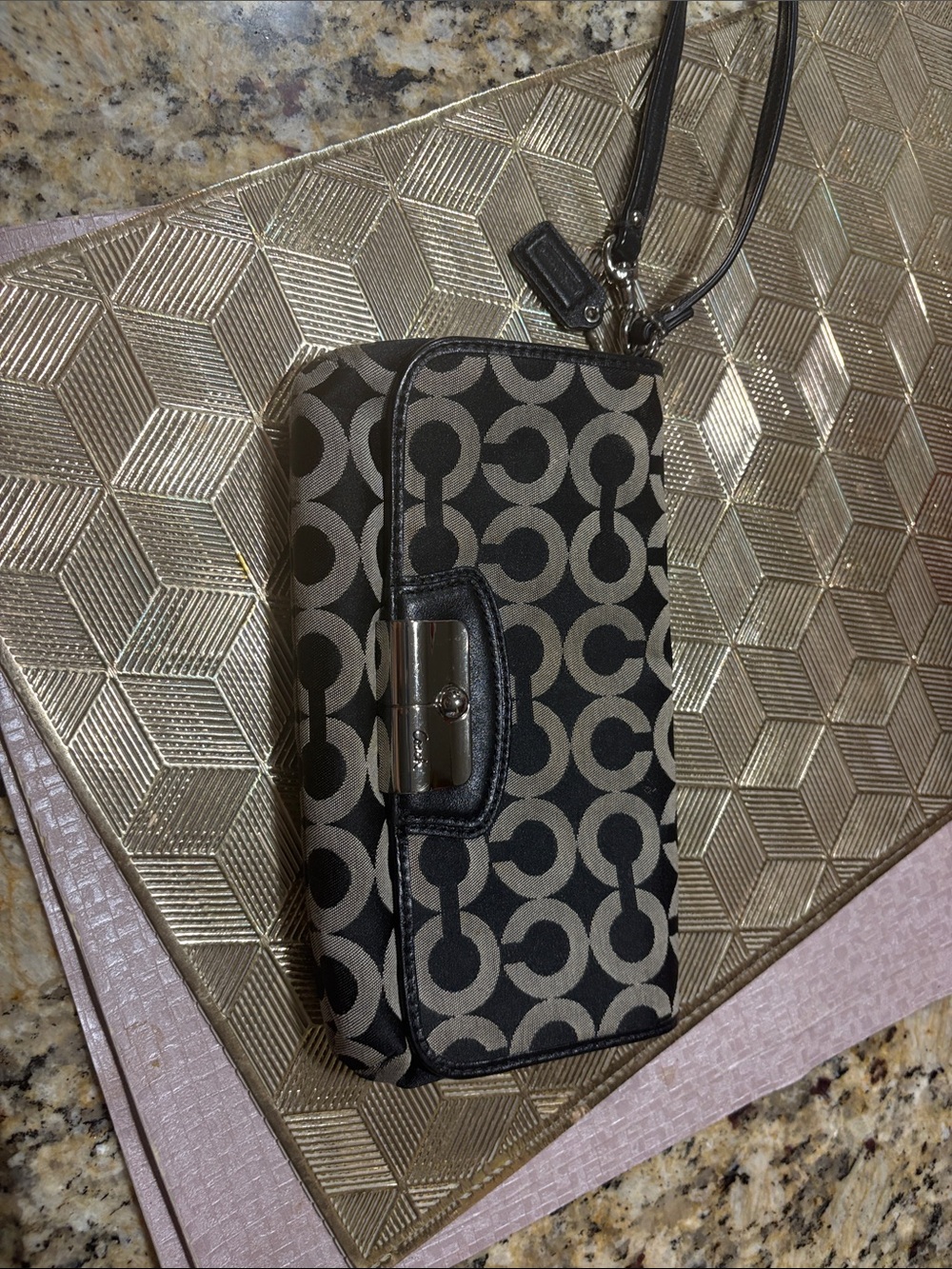 Coach Black and Gray Signature Canvas Wristlet Phone Case